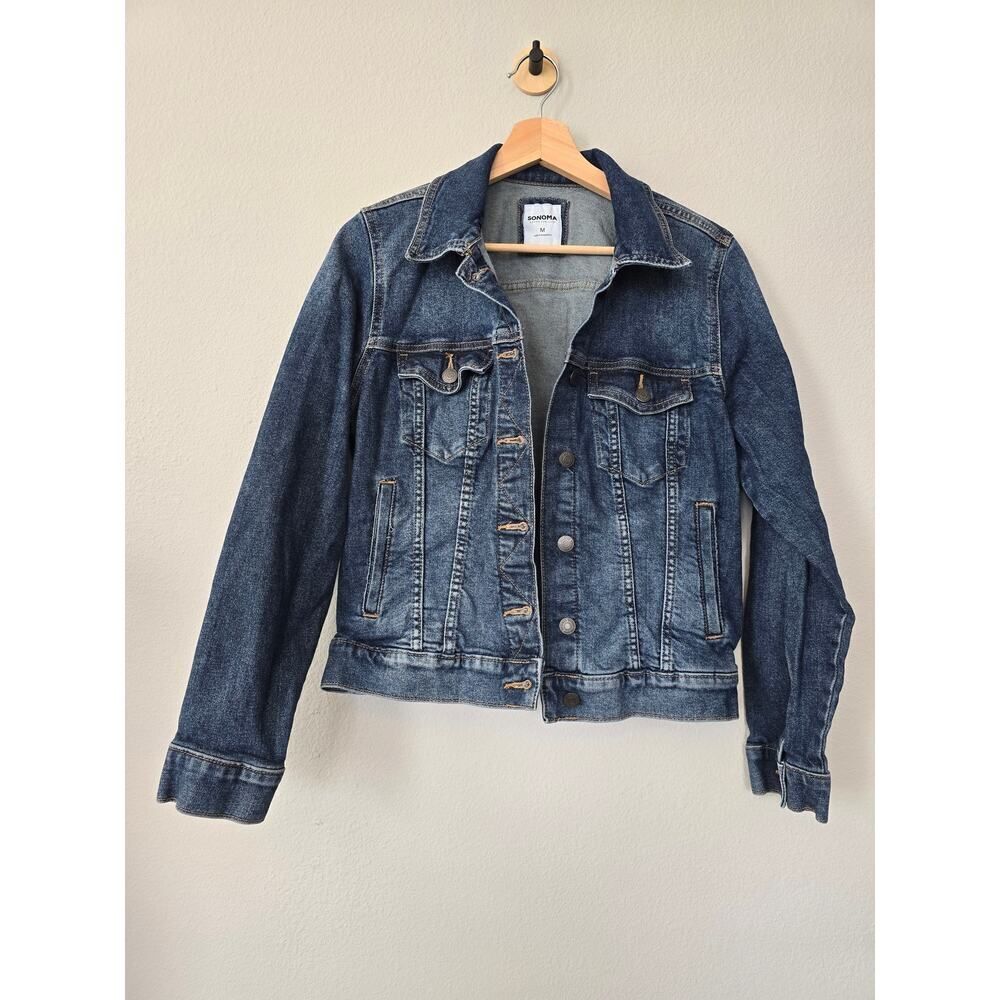 Sonoma Women’s Denim Jacket Medium Classic Blue Jean Trucker Streetwear Casual